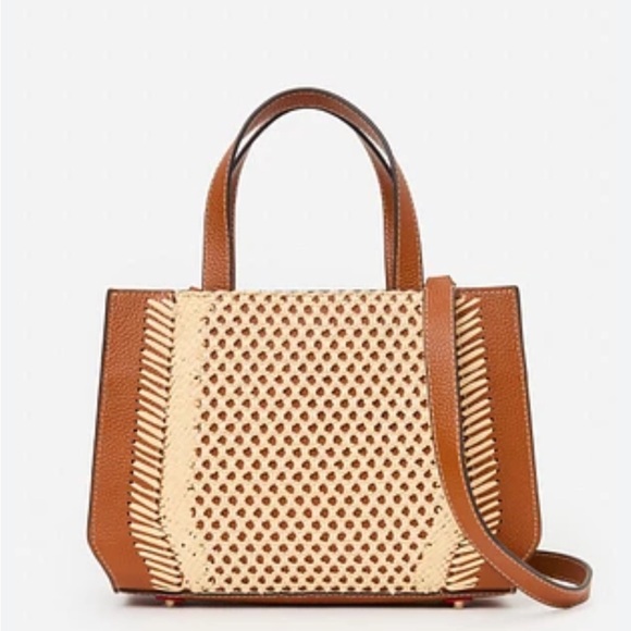 J. McLaughlin Handbags - Jmaclaughing Brielle Leather Handbag | Brown and Cream Woven Tote Bag